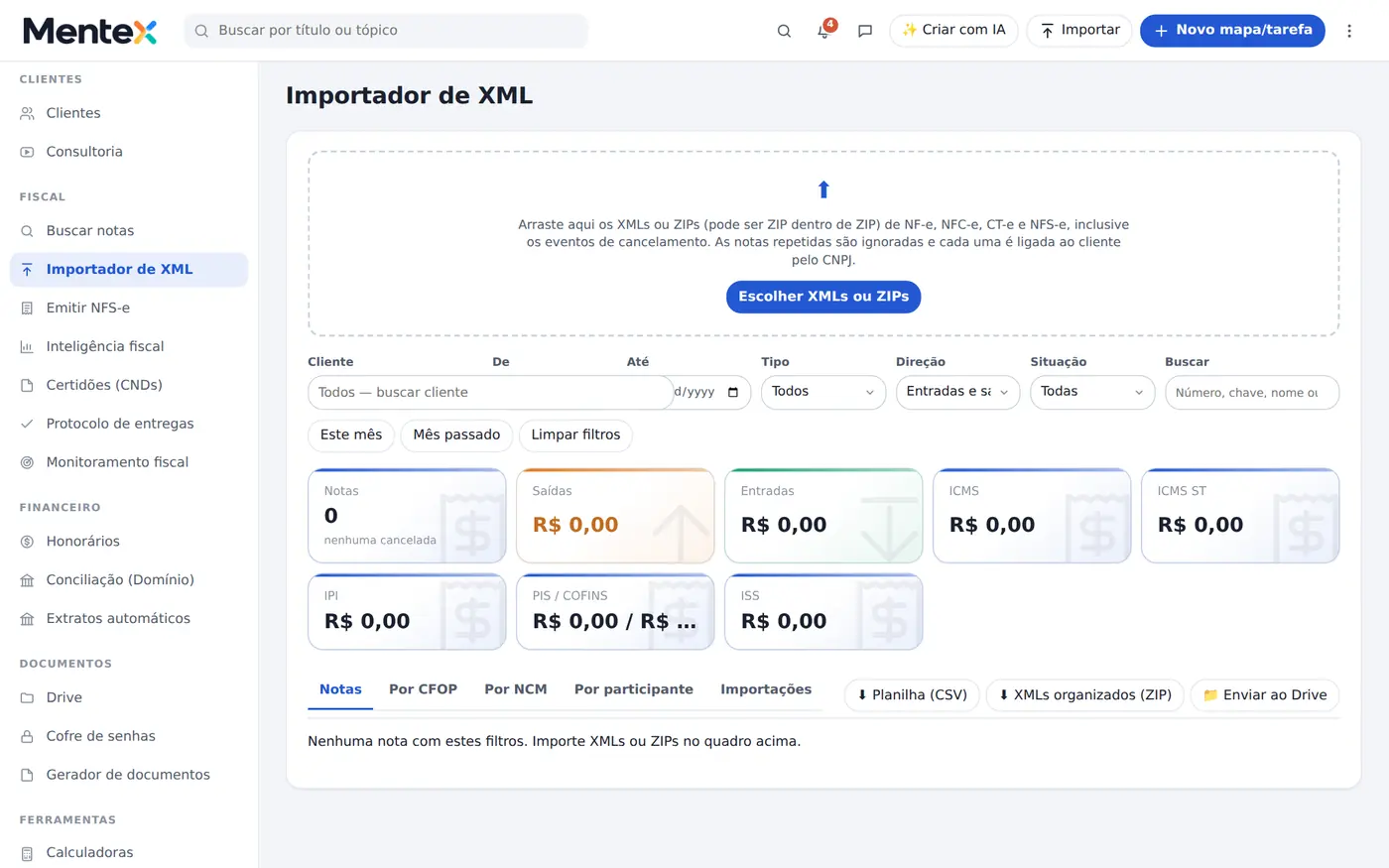 Tela do Dataloft: notas fiscais: importação, busca na sefaz e emissão de nfs-e